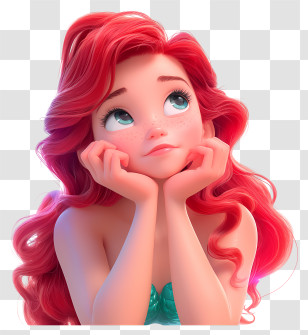 Ariel Mermaid Princess 3d - Daydreaming Girl With Red Hair Transparent PNG