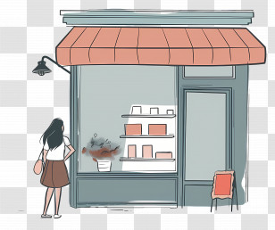 Storefront - Illustrated Storefront With Awning Transparent PNG