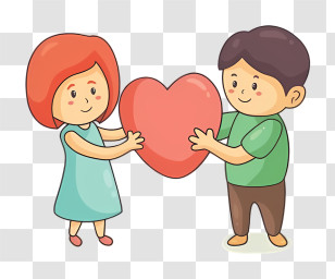 Love Couple - Boy And Girl Holding Red Heart In Cartoon Style Transparent PNG