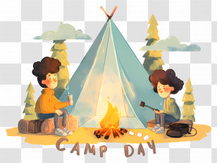 National Camp Day - Cozy Camp Day Scene With Kids And A Campfire Transparent PNG