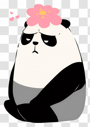 Kawaii Bear - Sad Panda With Flower Transparent PNG