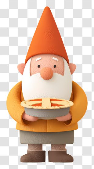 Gnome Holding Pumpkin Pie - Gnome With Orange Hat And Pie Transparent PNG