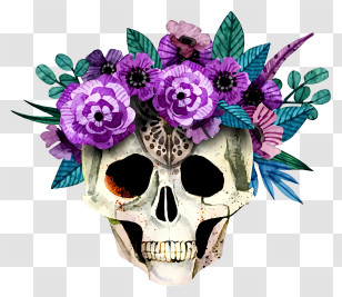 Halloween Skull Flowers - Floral Skull Art Transparent PNG