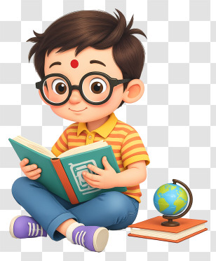 Indian Boy Reading Book - Little Boy Reading With Globe Transparent PNG