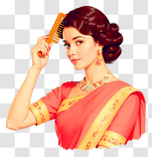 Vintage 1960s India Woman - Elegant Woman In Coral Sari Transparent PNG