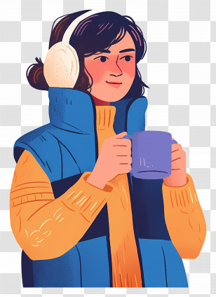 Woman Holding Coffee Cup - Cozy Winter Mug Holder Transparent PNG