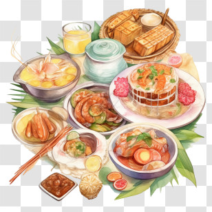 Malay Cuisine - Illustration Of Traditional Food Dishes Transparent PNG