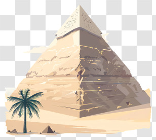 Egypt Pyramid - Desert Illustration With Great Pyramid And Palm Transparent PNG