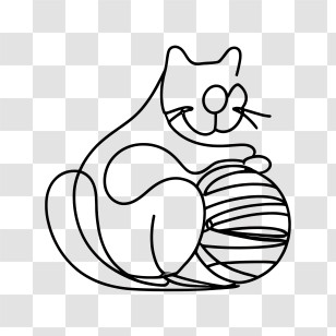 Hand Drawn Cat - Playful Cat With Yarn Ball Transparent PNG