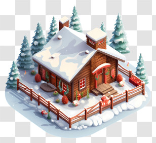 Small Wooden Cabin - Christmas-Themed Snowy Wooden Home Illustration Transparent PNG
