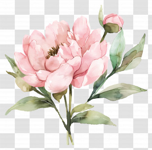 Peony Flower - Pink Peony Flower Watercolor Illustration Transparent PNG
