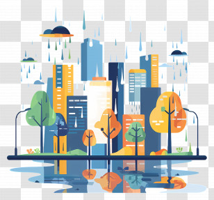 Rain - Colorful Rainy City Landscape Illustration Transparent PNG