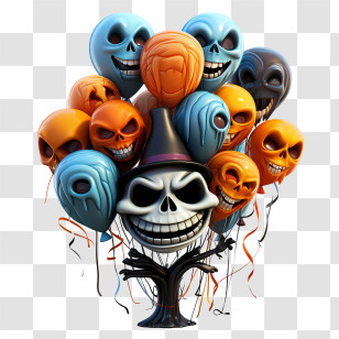 Halloween Balloons - Colorful Halloween Balloons With Skull Faces Transparent PNG
