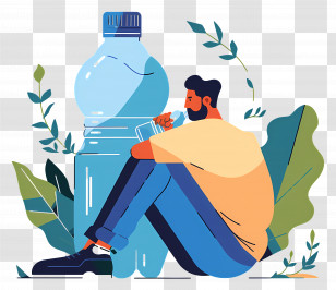 Man Seated Drinking Water - Man Sitting With A Water Bottle Transparent PNG