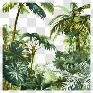 Dense Tropical Jungle - Tropical Jungle Illustration With Lush Green Plants Transparent PNG