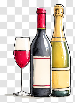 Wine Bottle And Champagne - Wine And Champagne Illustration Transparent PNG