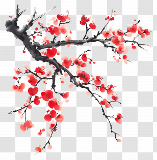 Chinese Valentines Day - Cherry Blossom Branch In Watercolor Art Transparent PNG