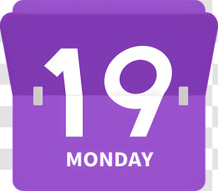 Icon - Purple Calendar Showing Monday 19 Transparent PNG