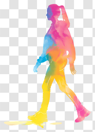 Girl Silhouette - Colorful Walking Silhouette Transparent PNG