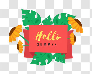 Summer Camp - Hello Summer Sign With Sunflowers Transparent PNG