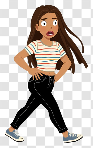 Shocked Woman - Anxious Woman In Striped Crop Top Illustration Transparent PNG