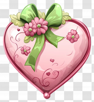 Valentine Heart - Heart With Bow And Flowers Decoration Transparent PNG