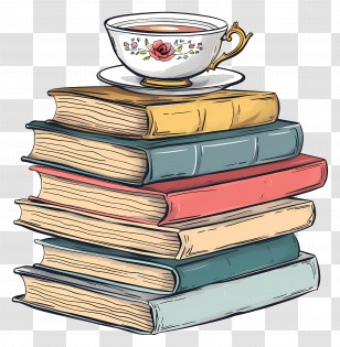 Books Drawing - Teacup On A Stack Of Books Illustration Transparent PNG