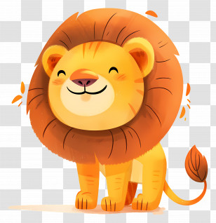 Smiling Lion With Orange Mane - Adorable Cartoon Lion Illustration Transparent PNG