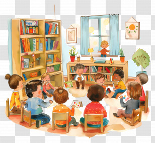 Classroom - Children In A Classroom Illustration Transparent PNG