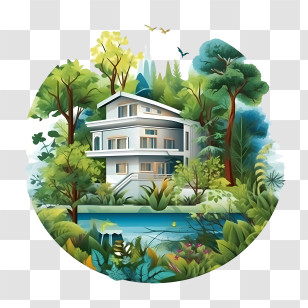 Eco House - Modern Forest House With Natural Scenery Transparent PNG