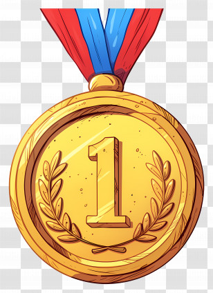Olympic Medal - Gold Medal With Ribbon For Victory Transparent PNG