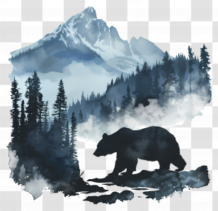 Bear Silhouette - Bear In Mountain Forest Transparent PNG