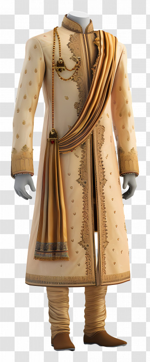 Indian Formal Wear - Golden Embroidered Coat Illustration Transparent PNG