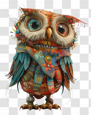 Cute Owl - Colorful Decorative Owl With Feathers Transparent PNG