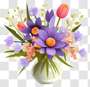 Flower Bouquet - Springtime Purple And Pink Bouquet In Vase Transparent PNG