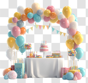 Outside Birthday Party - Colorful Balloon Arch And Party Table Transparent PNG