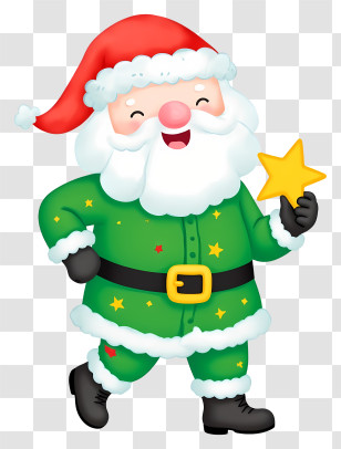 Christmas Santa Claus - Green Santa With Star Transparent PNG