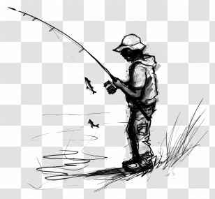 Go Fishing Day - Sketch Of A Person Fishing Transparent PNG