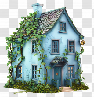 Blue House - Blue House With Vines In Whimsical Design Transparent PNG