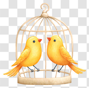 Two Birds In Cage - Yellow Birds In Cage Illustration Transparent PNG