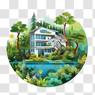 Eco House - Modern House By Serene Lake In Nature Transparent PNG