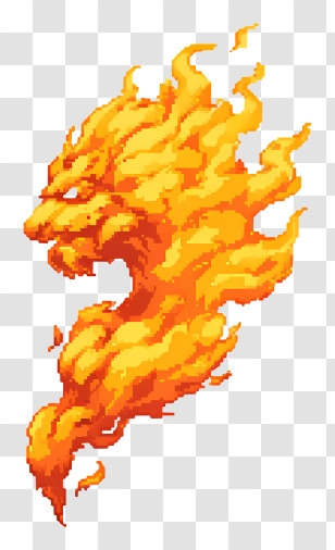 Pixel Fire - Flaming Lion In Pixel Art Transparent PNG