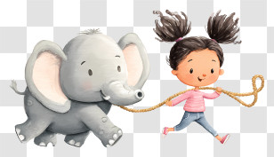 Girl Elephant - Cute Girl Walking Grey Elephant Transparent PNG