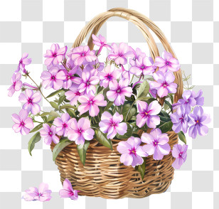 Creeping Phlox - Pink Flowers Arrangement In Wicker Basket Transparent PNG