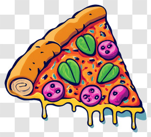 Cartoon - Cartoon Cheese Pizza Slice With Toppings Transparent PNG