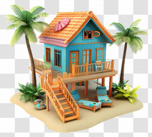 Beach Bungalow - Small Cute Doodle Beach House Transparent PNG
