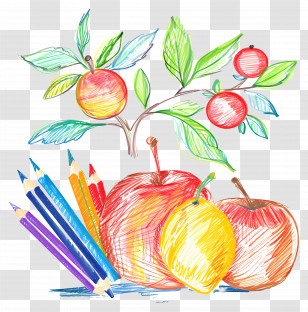 Teacher Appreciation Day - Fruit And Colored Pencils Drawing Transparent PNG