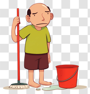 House Cleaning - Mopping Man Cartoon Transparent PNG
