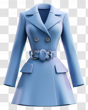 Formal Attire For Women - Stylish Blue Coat With Belt Transparent PNG