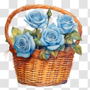 Blue Rose - Blue Roses In Decorative Basket Transparent PNG